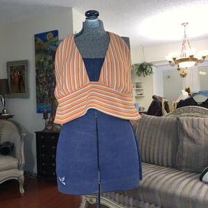 Women's H&M Divided Orange White Striped Halter Tank Top XL